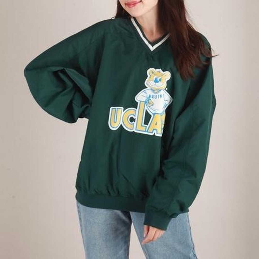 UCLA Green V-Neck Nylon Pullover